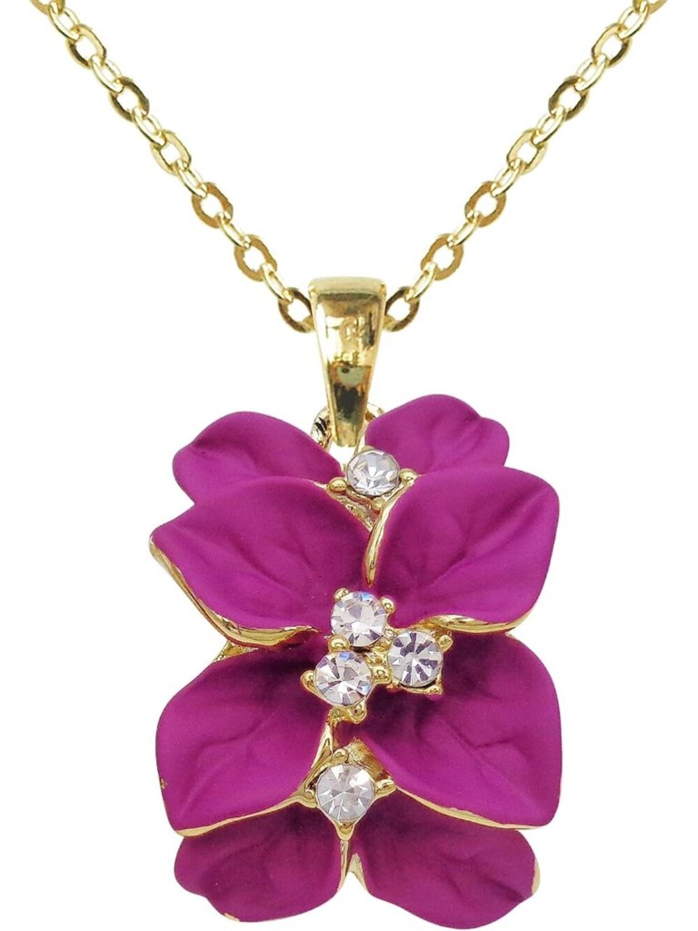 18k Gold Plated Clear Crystal Enamel Leaves Flower Pendant Necklace 16"+2"